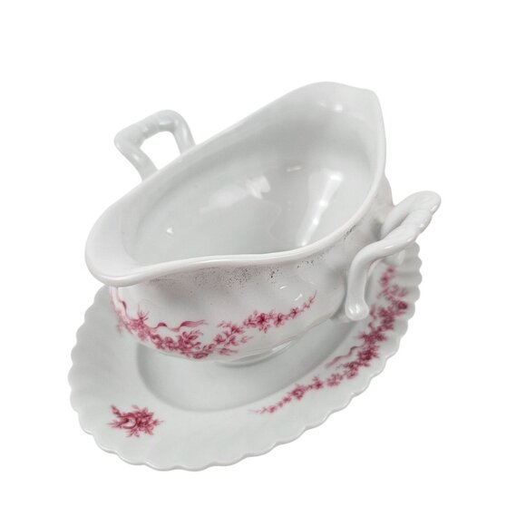 Kaiser W Germany Carolin Porcelain Gravy Boat Attached Underplate Pink Floral - Picture 5 of 10